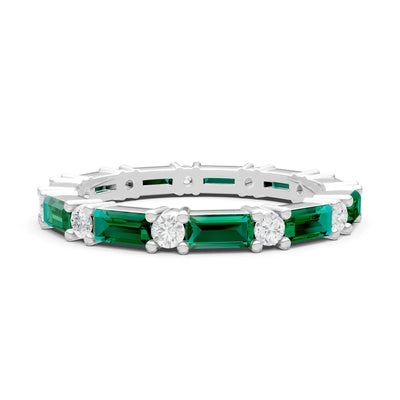 Emerald Baguette and Round Full Eternity Band