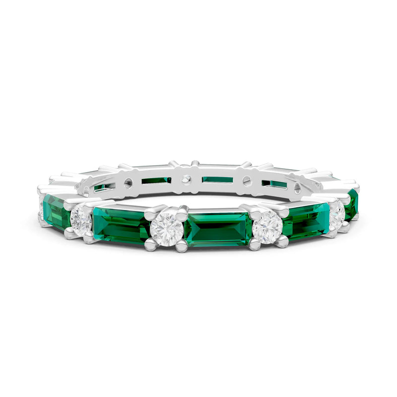 Emerald Baguette and Round Full Eternity Band