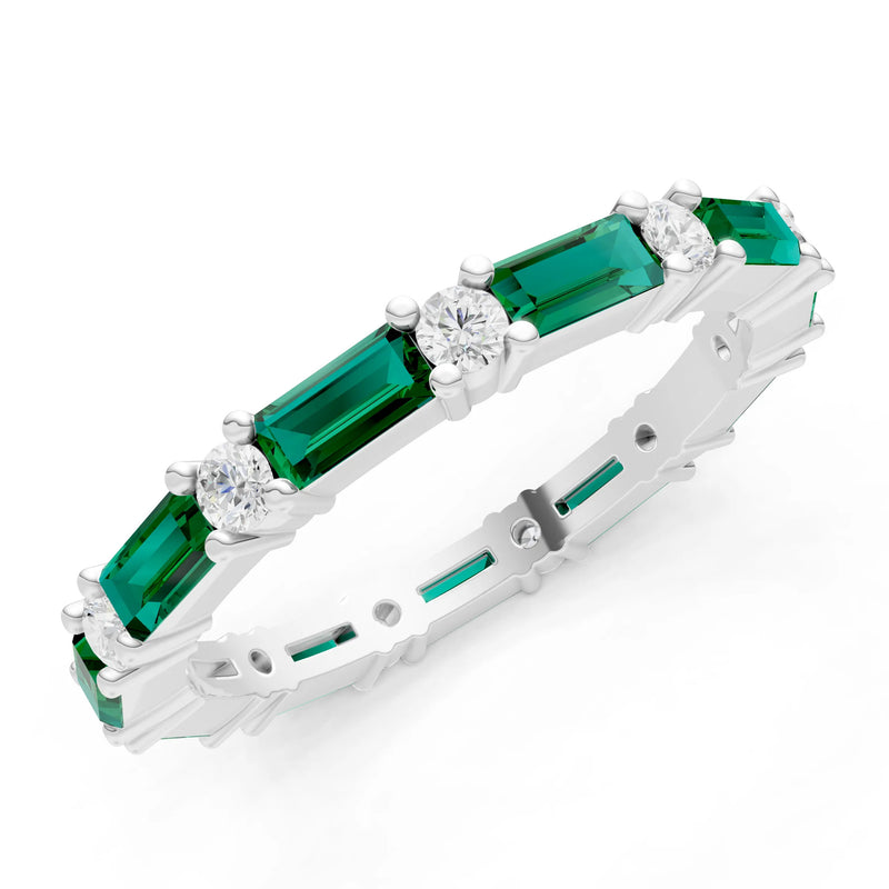 Emerald Baguette and Round Full Eternity Band