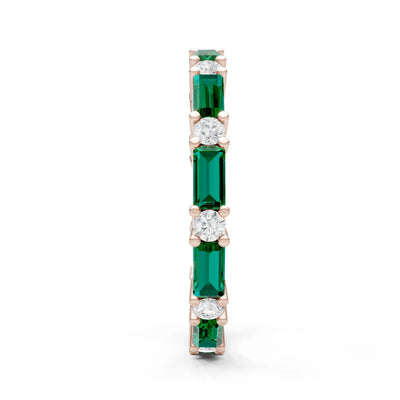 Emerald Baguette and Round Full Eternity Band