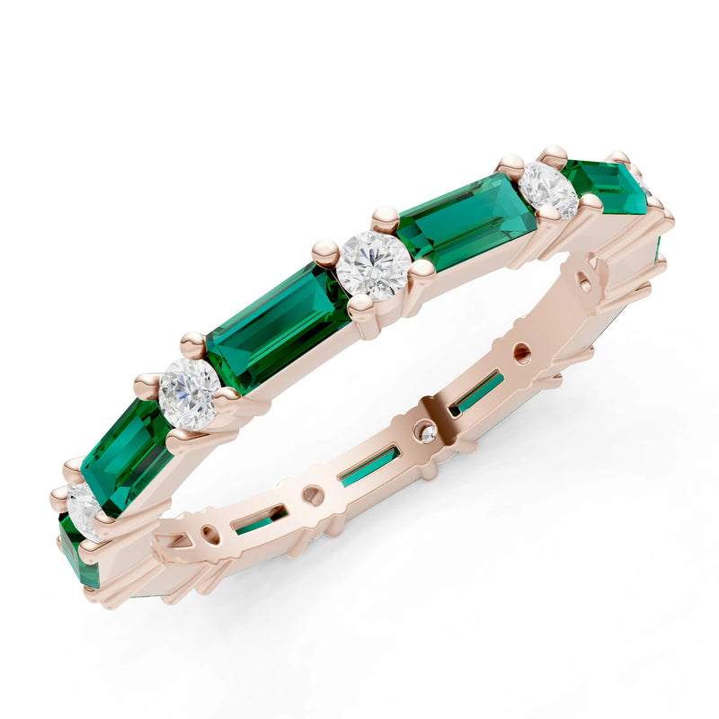Emerald Baguette and Round Full Eternity Band