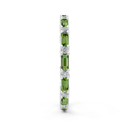 Peridot Baguette and Round Full Eternity Band