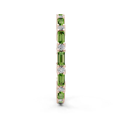 Peridot Baguette and Round Full Eternity Band