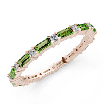 Peridot Baguette and Round Full Eternity Band