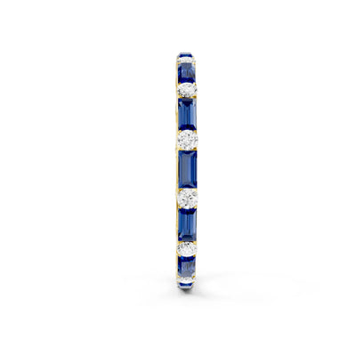 Blue Sapphire Baguette and Round Full Eternity Band
