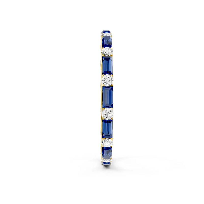 Blue Sapphire Baguette and Round Full Eternity Band