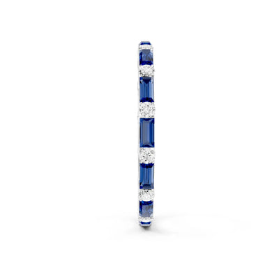 Blue Sapphire Baguette and Round Full Eternity Band