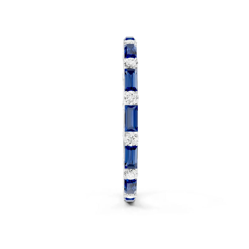 Blue Sapphire Baguette and Round Full Eternity Band