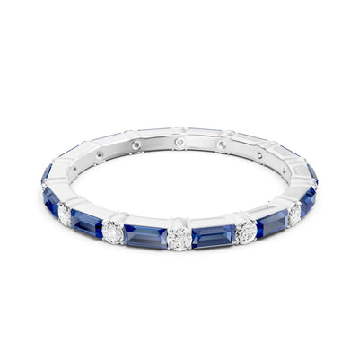 Blue Sapphire Baguette and Round Full Eternity Band