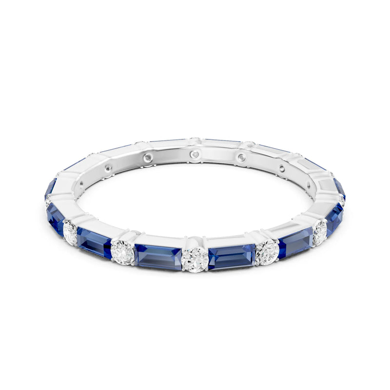 Blue Sapphire Baguette and Round Full Eternity Band
