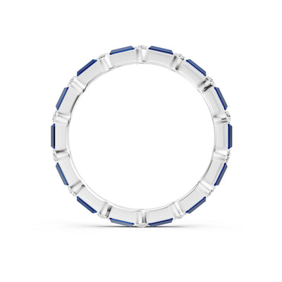 Blue Sapphire Baguette and Round Full Eternity Band