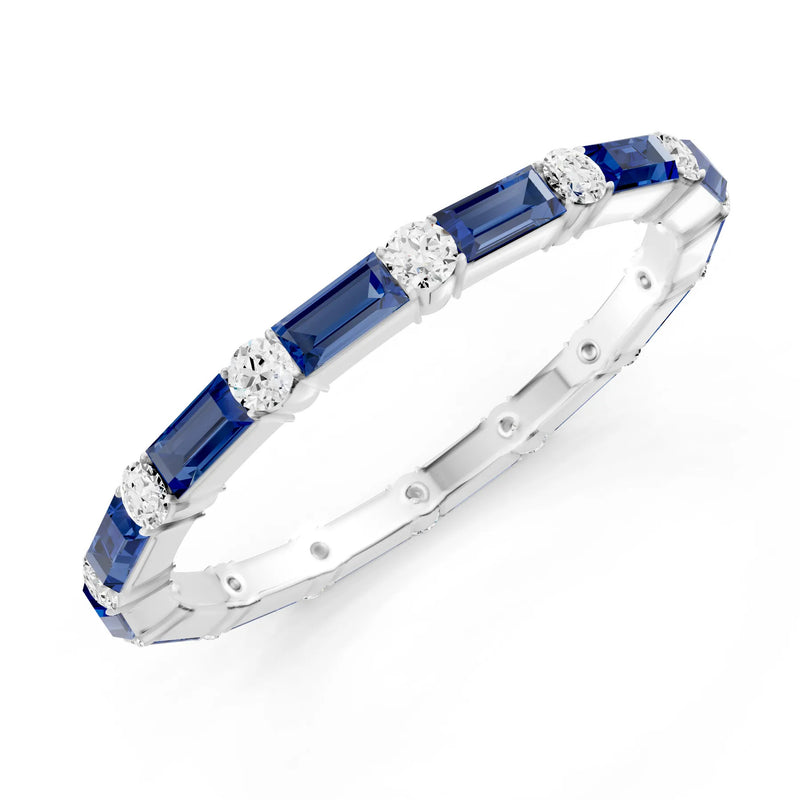 Blue Sapphire Baguette and Round Full Eternity Band