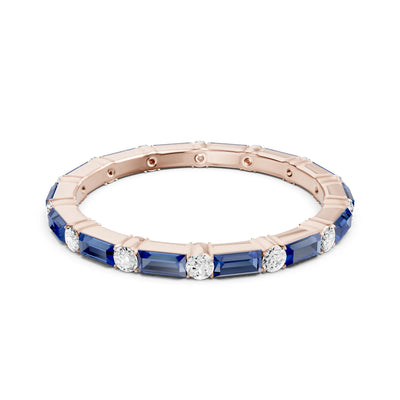 Blue Sapphire Baguette and Round Full Eternity Band