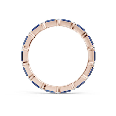 Blue Sapphire Baguette and Round Full Eternity Band