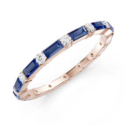 Blue Sapphire Baguette and Round Full Eternity Band