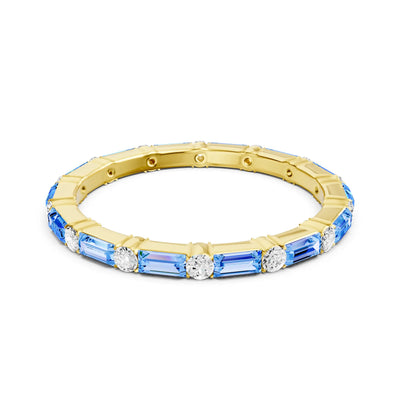 Swiss Blue Topaz Baguette and Round Full Eternity Band