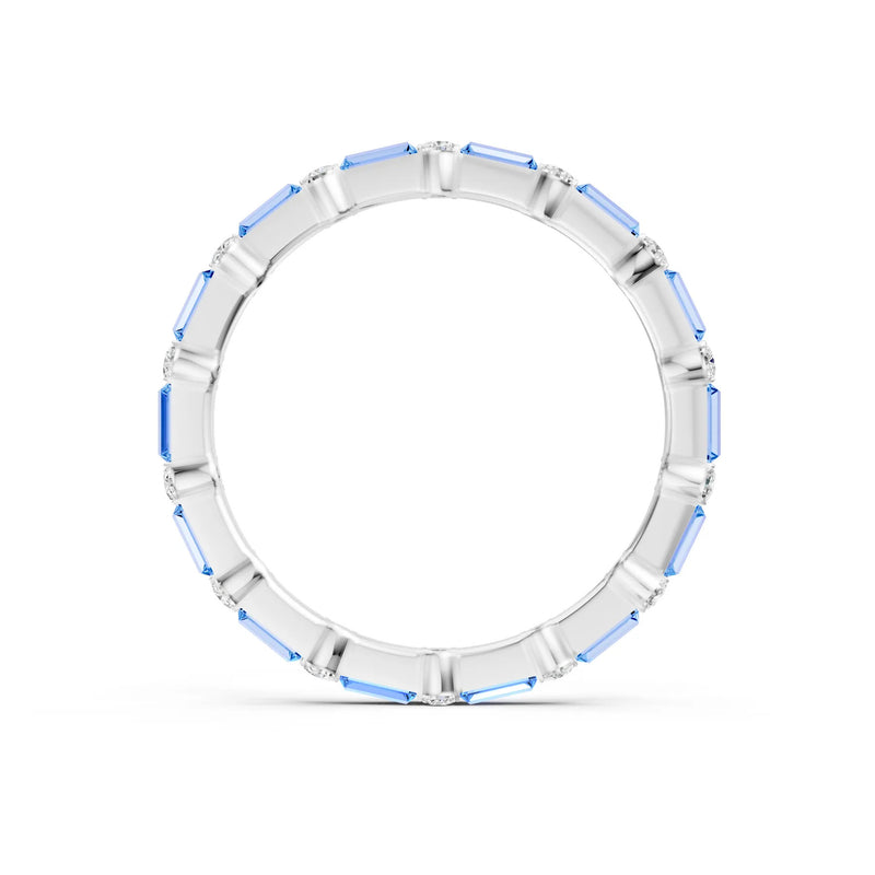Swiss Blue Topaz Baguette and Round Full Eternity Band