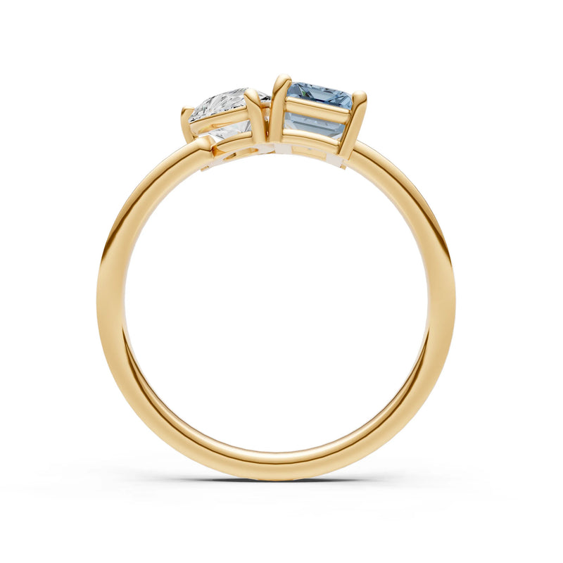 Aquamarine Emerald Cut Gemstone and Pear Cut Diamond Cocktail Ring