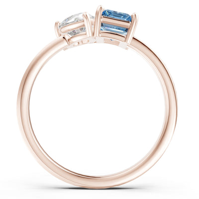 Cocktail Ring with Emerald Cut Gemstone and Pear Lab Grown Diamond