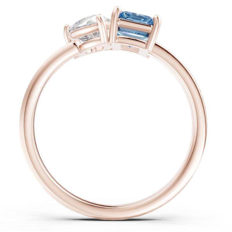 Cocktail Ring with Emerald Cut Gemstone and Pear Lab Grown Diamond