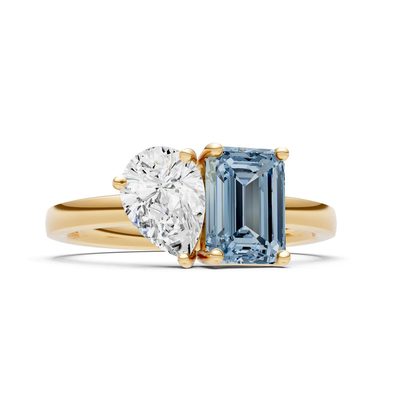 Aquamarine Emerald Cut Gemstone and Pear Cut Diamond Cocktail Ring