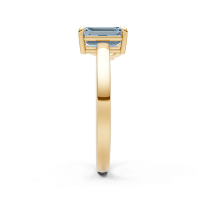 Aquamarine Emerald Cut Gemstone and Pear Cut Diamond Cocktail Ring