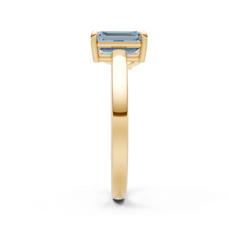 Aquamarine Emerald Cut Gemstone and Pear Cut Diamond Cocktail Ring