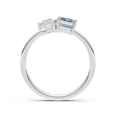 Cocktail Ring with Emerald Cut Gemstone and Pear Lab Grown Diamond