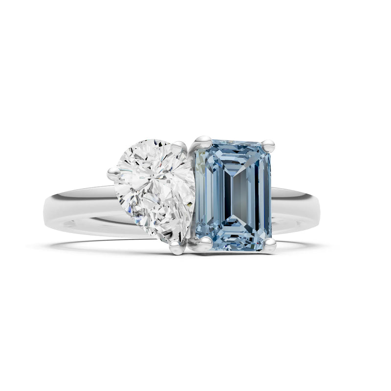Aquamarine Emerald Cut Gemstone and Pear Cut Diamond Cocktail Ring