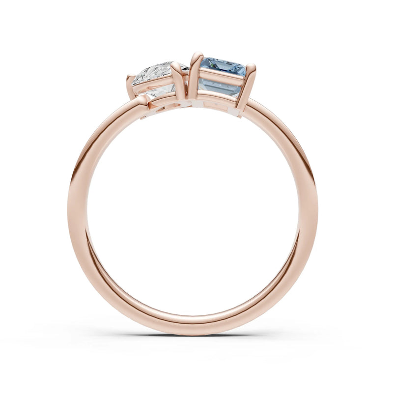 Cocktail Ring with Emerald Cut Gemstone and Pear Lab Grown Diamond
