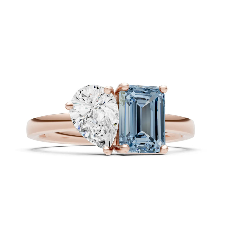 Aquamarine Emerald Cut Gemstone and Pear Cut Diamond Cocktail Ring