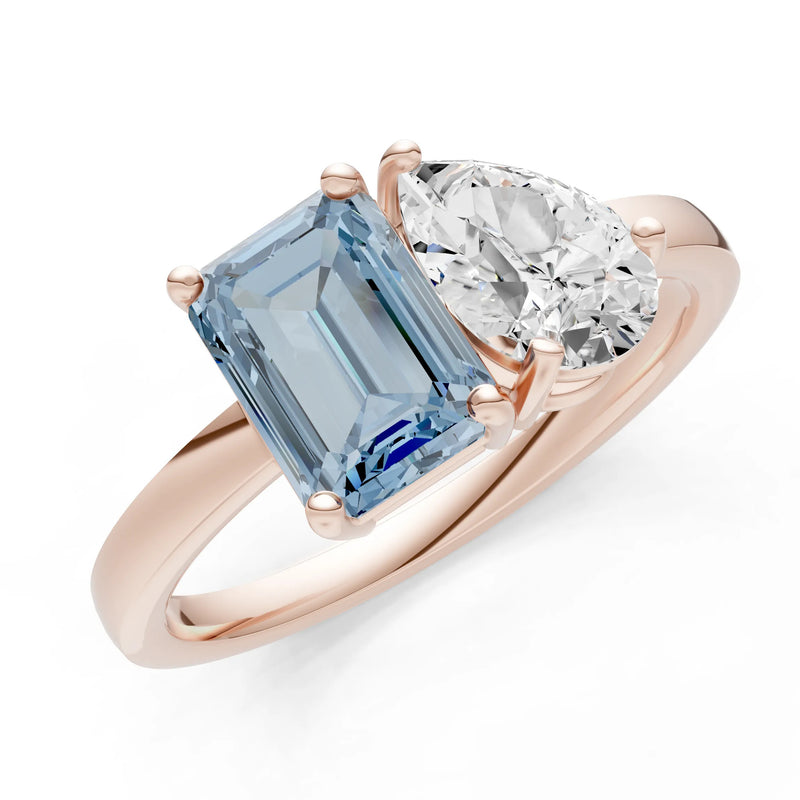 Cocktail Ring with Emerald Cut Gemstone and Pear Lab Grown Diamond