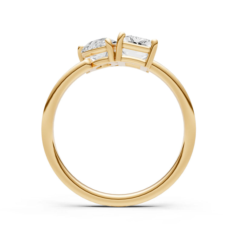 Cocktail Ring with Emerald Cut Gemstone and Pear Lab Grown Diamond