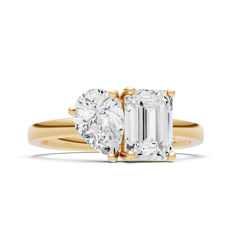 Cocktail Ring with Emerald Cut Gemstone and Pear Lab Grown Diamond