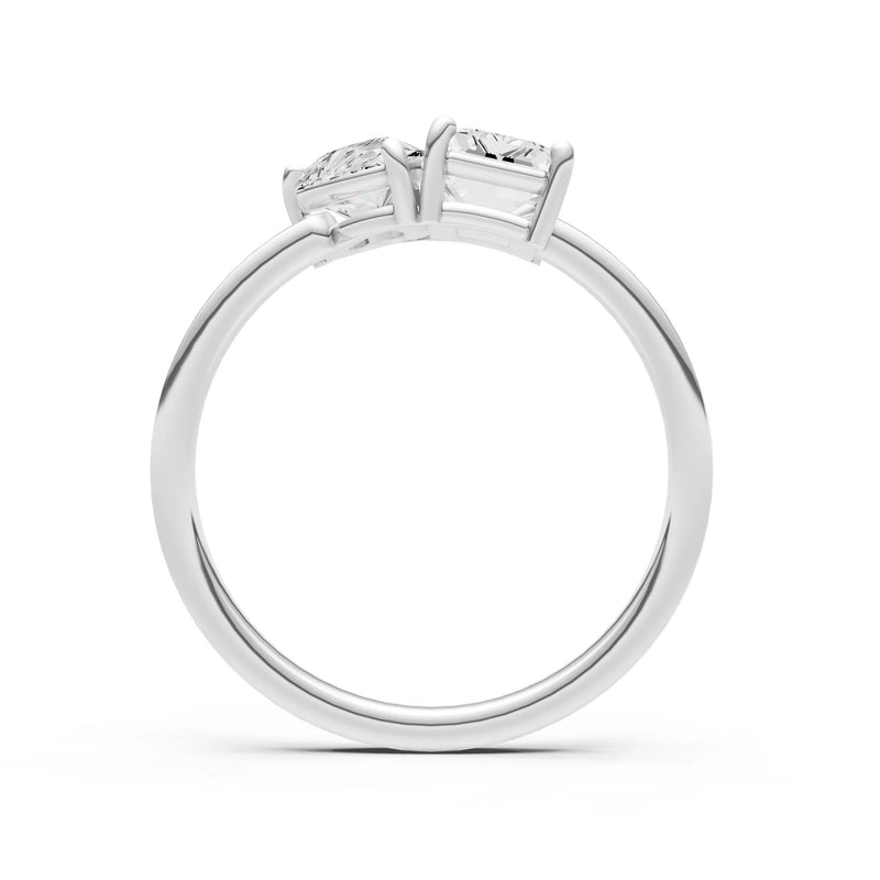 Cocktail Ring with Emerald Cut Gemstone and Pear Lab Grown Diamond