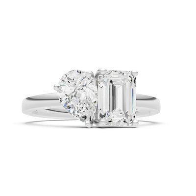 Cocktail Ring with Emerald Cut Gemstone and Pear Lab Grown Diamond