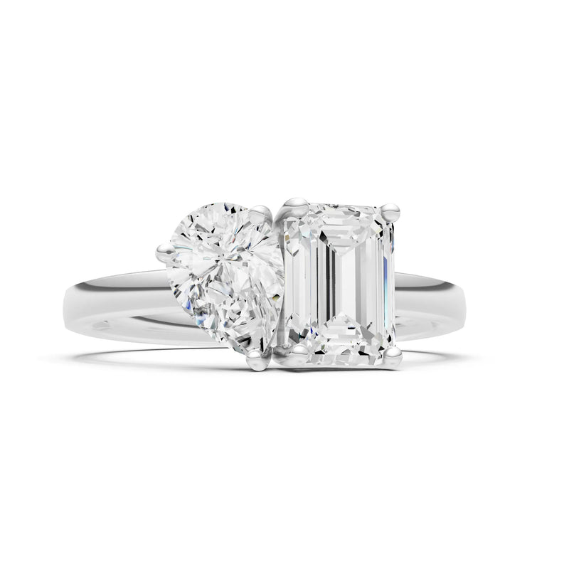 Cocktail Ring with Emerald Cut Gemstone and Pear Lab Grown Diamond
