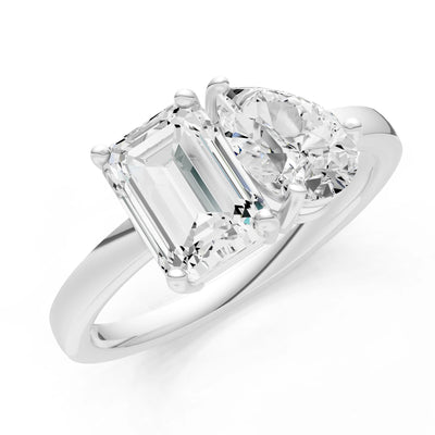 Cocktail Ring with Emerald Cut Gemstone and Pear Lab Grown Diamond