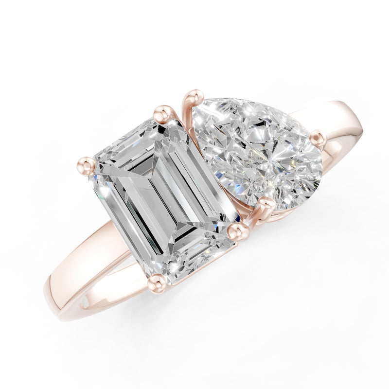 Cocktail Ring with Emerald Cut Gemstone and Pear Lab Grown Diamond
