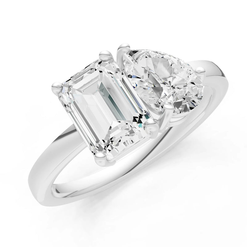 Diamond Emerald Cut Gemstone and Pear Cut Diamond Cocktail Ring