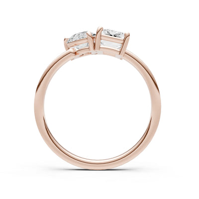 Cocktail Ring with Emerald Cut Gemstone and Pear Lab Grown Diamond