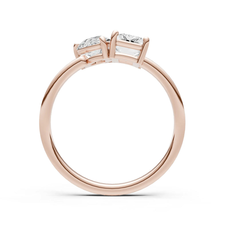 Cocktail Ring with Emerald Cut Gemstone and Pear Lab Grown Diamond