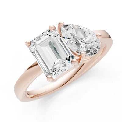 Cocktail Ring with Emerald Cut Gemstone and Pear Lab Grown Diamond