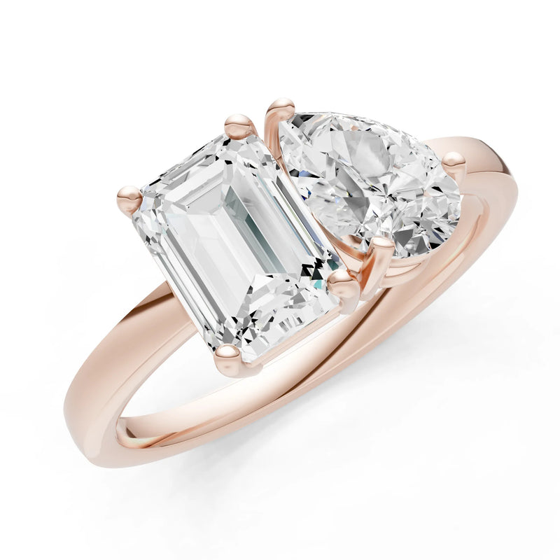 Cocktail Ring with Emerald Cut Gemstone and Pear Lab Grown Diamond