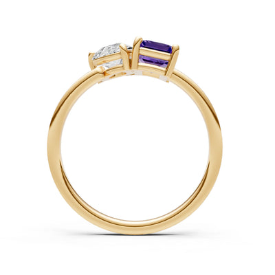 Cocktail Ring with Emerald Cut Gemstone and Pear Lab Grown Diamond