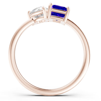 Cocktail Ring with Emerald Cut Gemstone and Pear Lab Grown Diamond