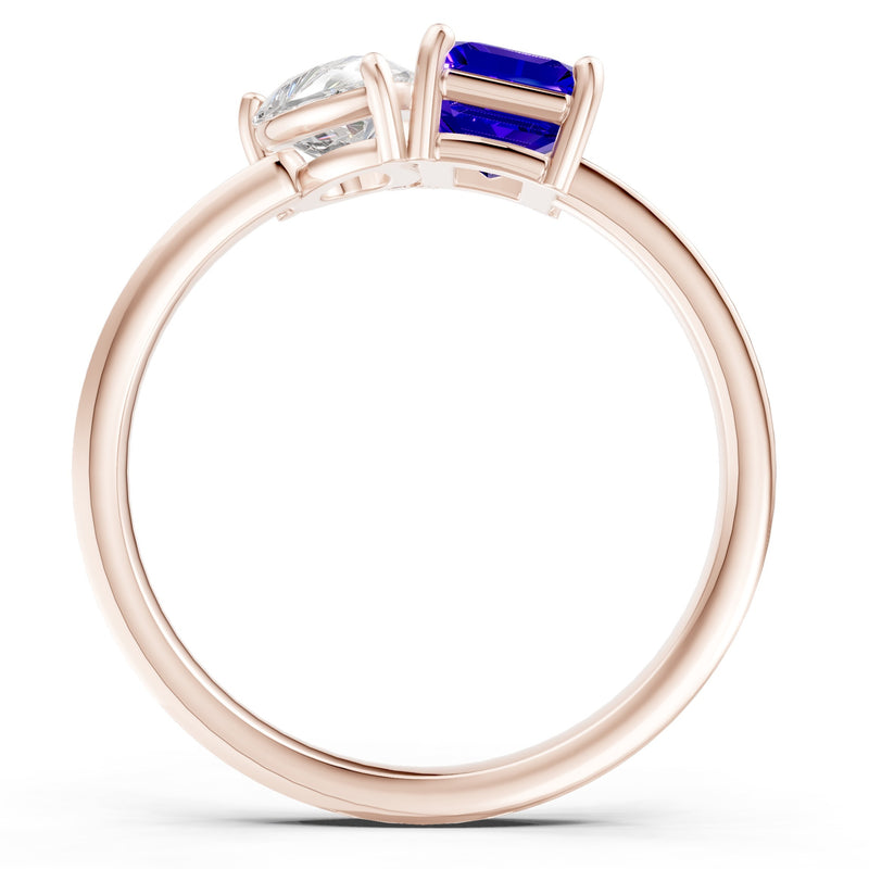 Cocktail Ring with Emerald Cut Gemstone and Pear Lab Grown Diamond