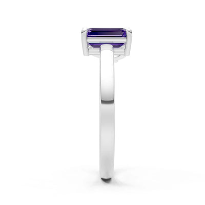 Amethyst Emerald Cut Gemstone and Pear Cut Diamond Cocktail Ring