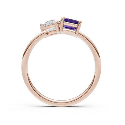 Cocktail Ring with Emerald Cut Gemstone and Pear Lab Grown Diamond