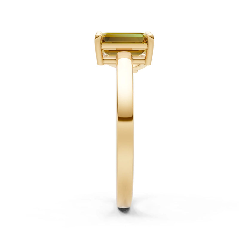 Cocktail Ring with Emerald Cut Gemstone and Pear Lab Grown Diamond